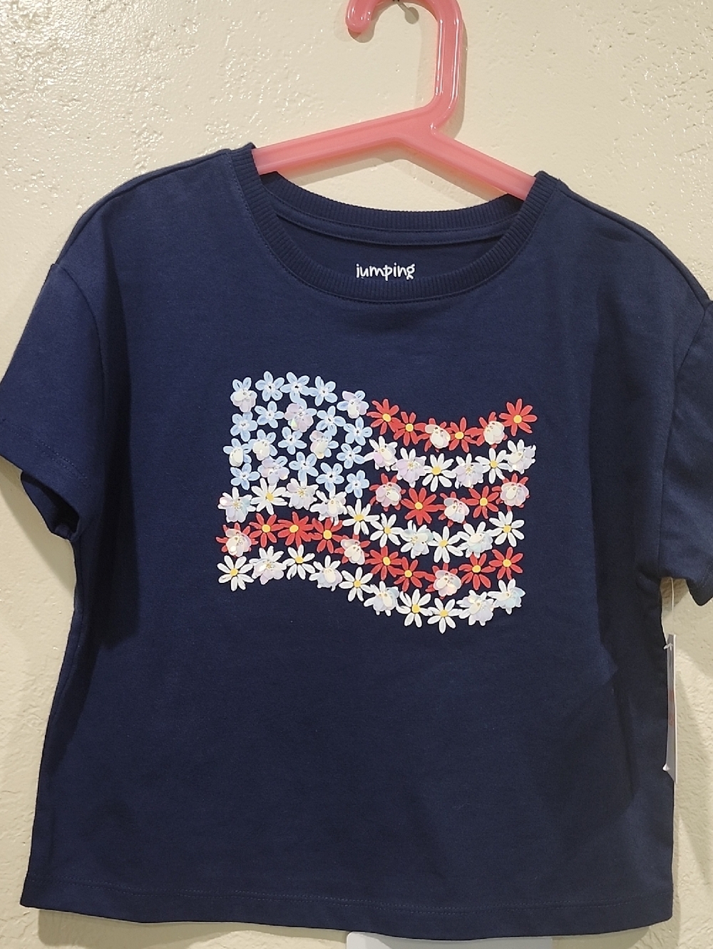 Jumping Bean's Navy Tee with Floral Flag Graphic